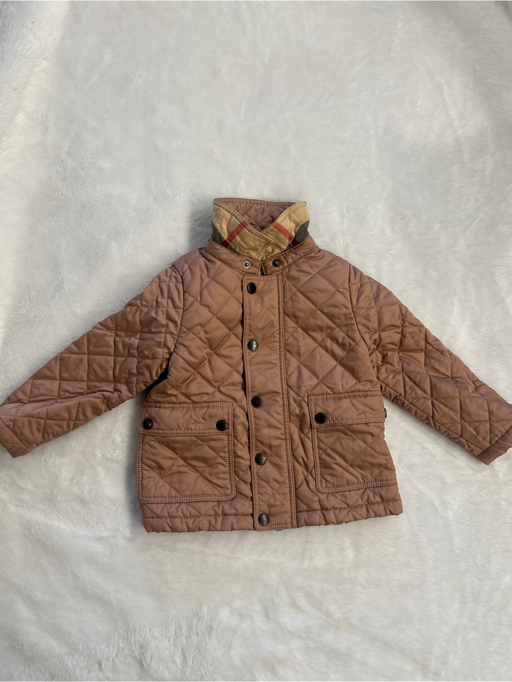Burberry Quilted Kids Jacket in pink with signature trim